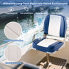 Folding low back boat chair in blue with waterproof PVC leather, featuring exquisite stitching for durable marine.