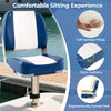 Folding low back boat chair in blue with thick cushions and ergonomic design for comfortable seating on boats.