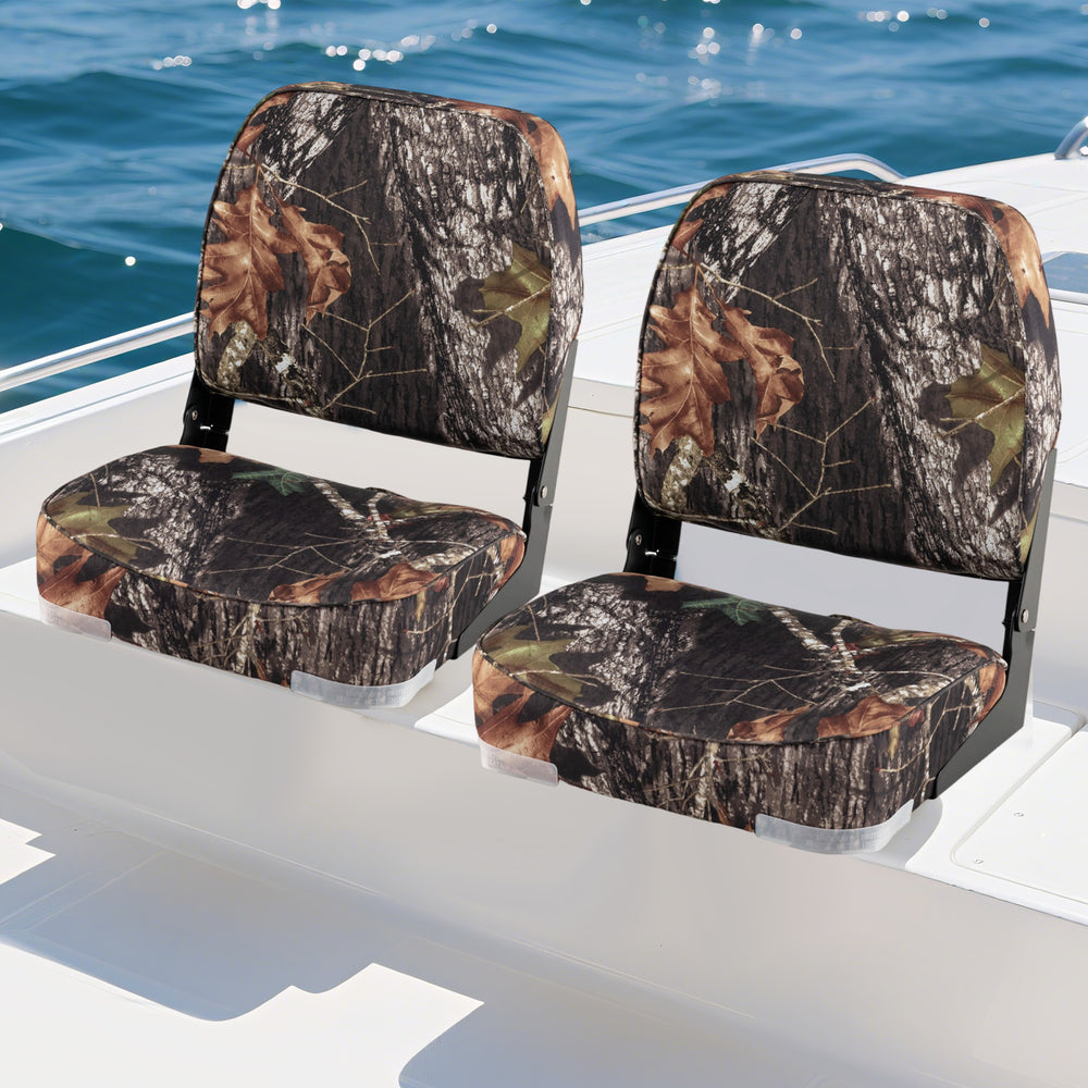 2-Pack Boat Seats Folding Low Back Boat Chairs Waterproof PVC Leather Cabin Seating-Camouflage - Gallery View 1 of 9