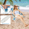 Folding low beach chair with padded head pillow, 3.5" cup holder, and non-slip protectors for outdoor comfort.