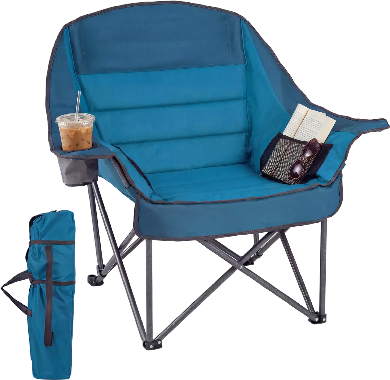 Costway Folding Oversized Camping Chair w/ Side Pockets & Cup Holder 68773730 New