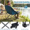 Folding oversized camping chair in blue with cup holder, featuring a heavy-duty frame and side pockets for outdoor.