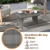 Folding gray PE rattan coffee table with wide top for outdoor use, featuring durable, weather-resistant design.