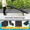 Folding padded rattan patio chaise lounge with adjustable backrest and quick dry foam, ideal for poolside relaxation.