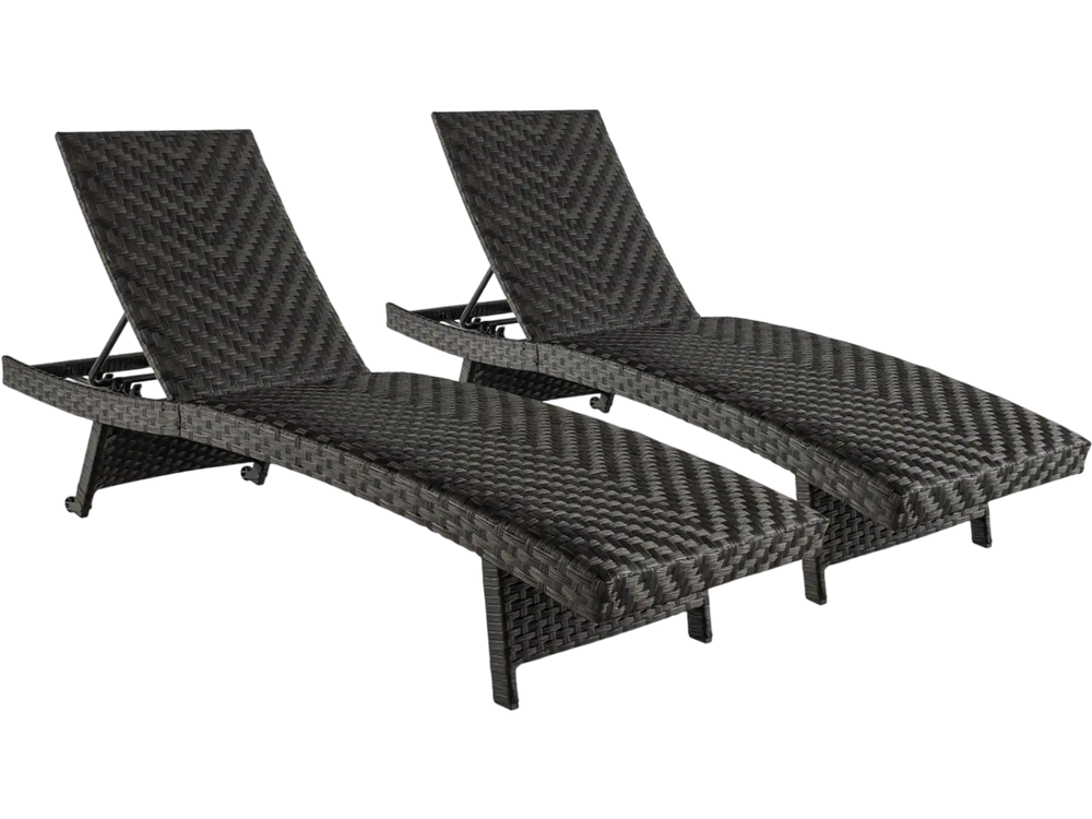 Folding Padded Rattan Patio Chaise Lounge with Adjustable Backrest Set of 2