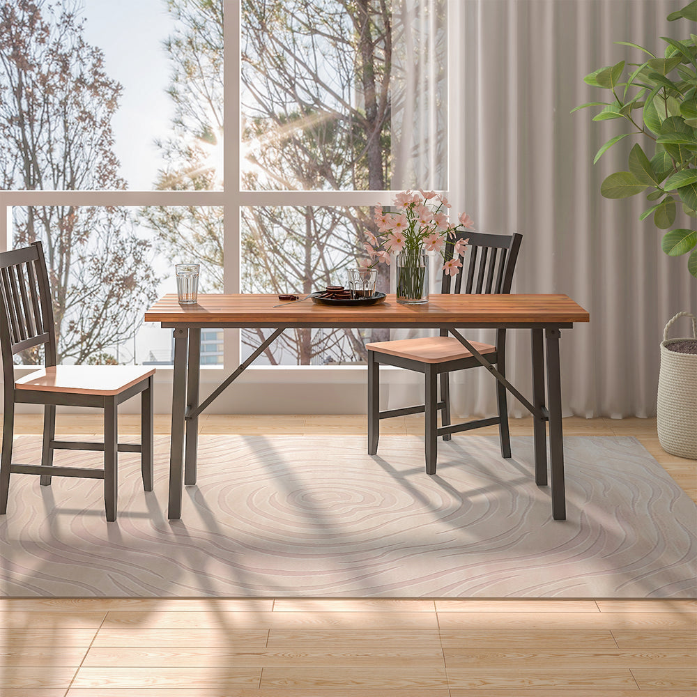 Folding picnic table made of acacia wood with a metal frame, perfect for indoor and outdoor dining activities.