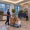 Heavy-duty folding platform hand truck with 4 wheels, ideal for moving boxes and furniture in offices and warehouses.