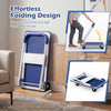 Folding platform hand truck with a robust metal frame, 4 wheels, and a collapsible design for easy storage and transport.