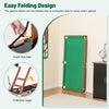 Folding portable billiards table with adjustable foot levelers, compact design for easy storage and stability on uneven.
