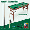 Folding portable billiards table set with cue sticks, chalks, brush, and 16 billiard balls for compact gaming fun.