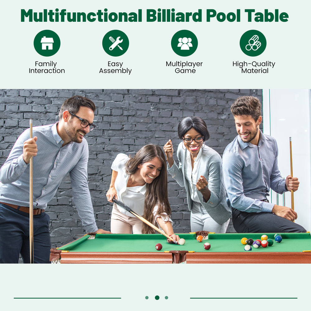 Folding portable billiards table game set with adjustable foot levelers for social interaction and stability on uneven.