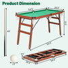 Folding portable billiards table with adjustable foot levelers, compact design, and complete game set for social fun.