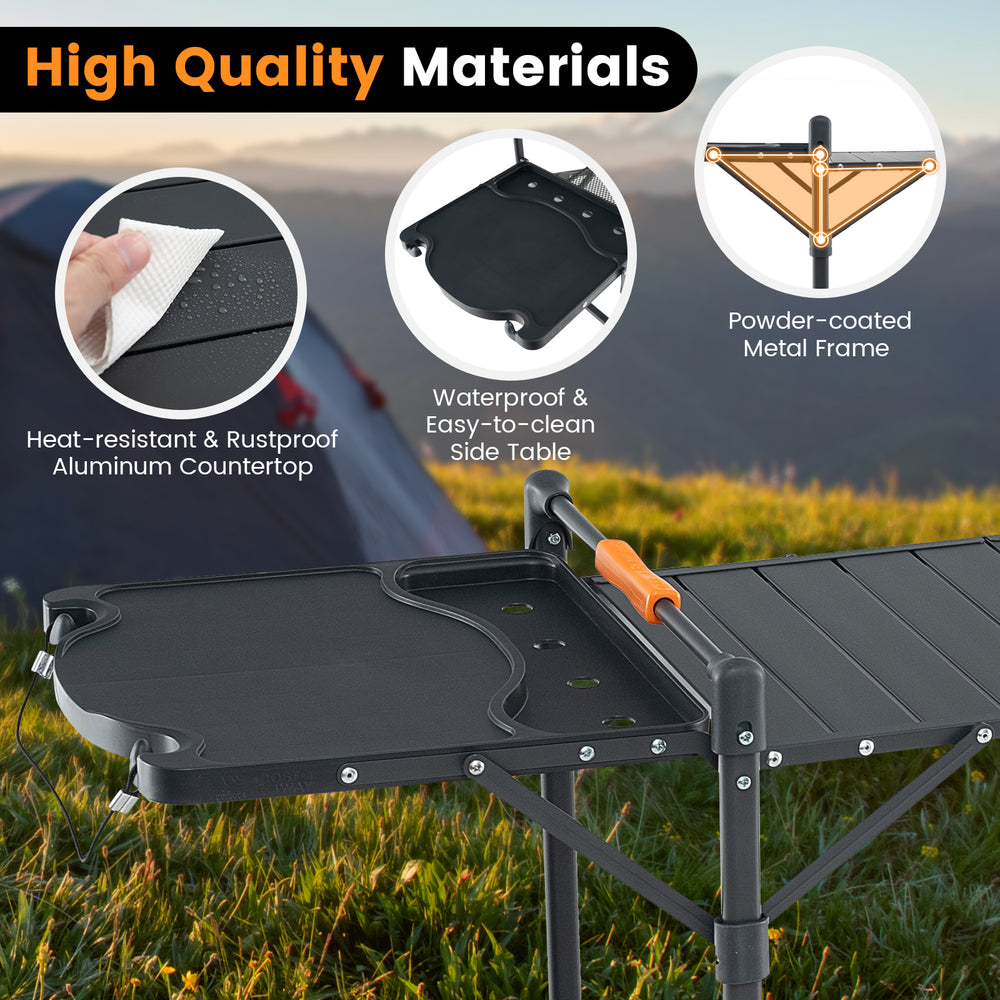 Folding portable outdoor cook station with heat-resistant aluminum tabletop and powder-coated metal frame for easy.