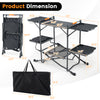Folding portable outdoor cook station dimensions with heat-resistant aluminum tabletop and storage features for easy.