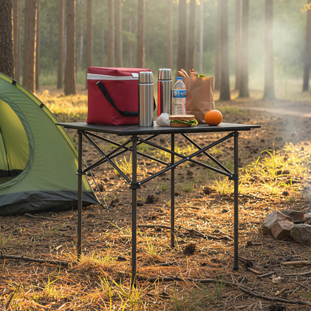 Folding Roll-up Camping Table with Metal Legs-Black - Gallery View 1 of 11