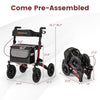 Folding rollator walker for seniors in red, showcasing height settings, storage bag, and foldable design for easy.