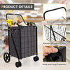 Folding rolling shopping cart with waterproof liner, heavy-duty frame, and ergonomic handle for easy mobility and.