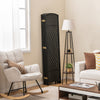 8-panel folding room divider in black with hand-woven texture, perfect for separating spaces in living rooms or offices.
