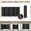 8-panel folding room divider in black with hand-woven texture, ideal for separating spaces in living rooms or offices.