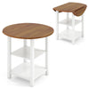Folding round dining table with drop leaf design and two shelves, showcasing a natural acacia wood finish for small.