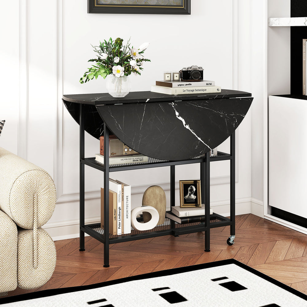 Folding Round Dining Table with Lockable Wheels-Black - Gallery View 1 of 10