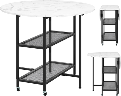 Costway Folding Round Dining Table w/ Lockable Wheels 128964735 New
