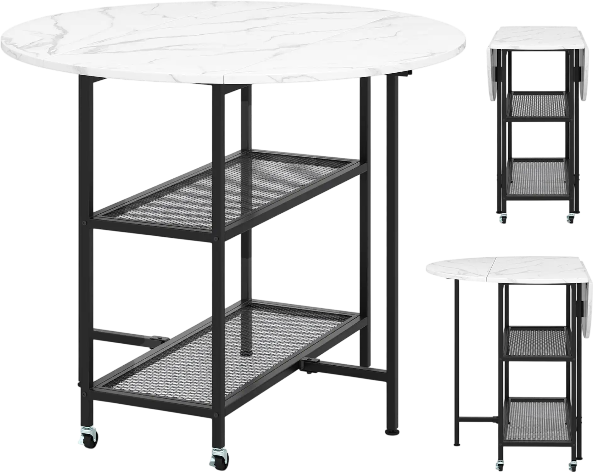 Costway Folding Round Dining Table Lockable Wheels 128964735 New