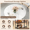 Spacious round tabletop dining table with faux marble finish and lockable wheels, ideal for compact spaces.