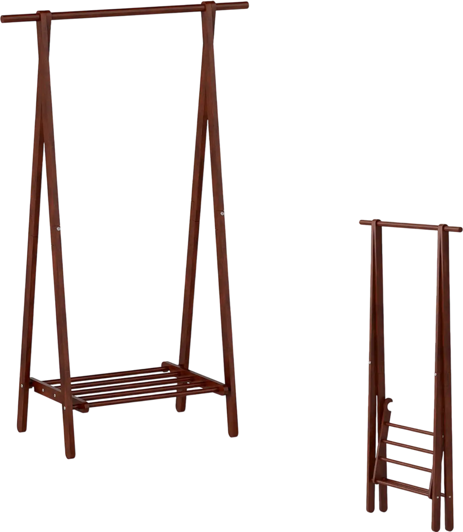 Costway Folding Rubber Wood Garment Rack with Bottom Shelf Hall Tree 95126253 New