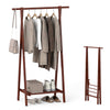 Folding rubber wood clothes hanging rack in walnut with A-frame design and bottom shelf for shoes, perfect for any.