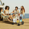 Folding shopping cart in black with dual storage baskets, ideal for transporting groceries and laundry with ease.