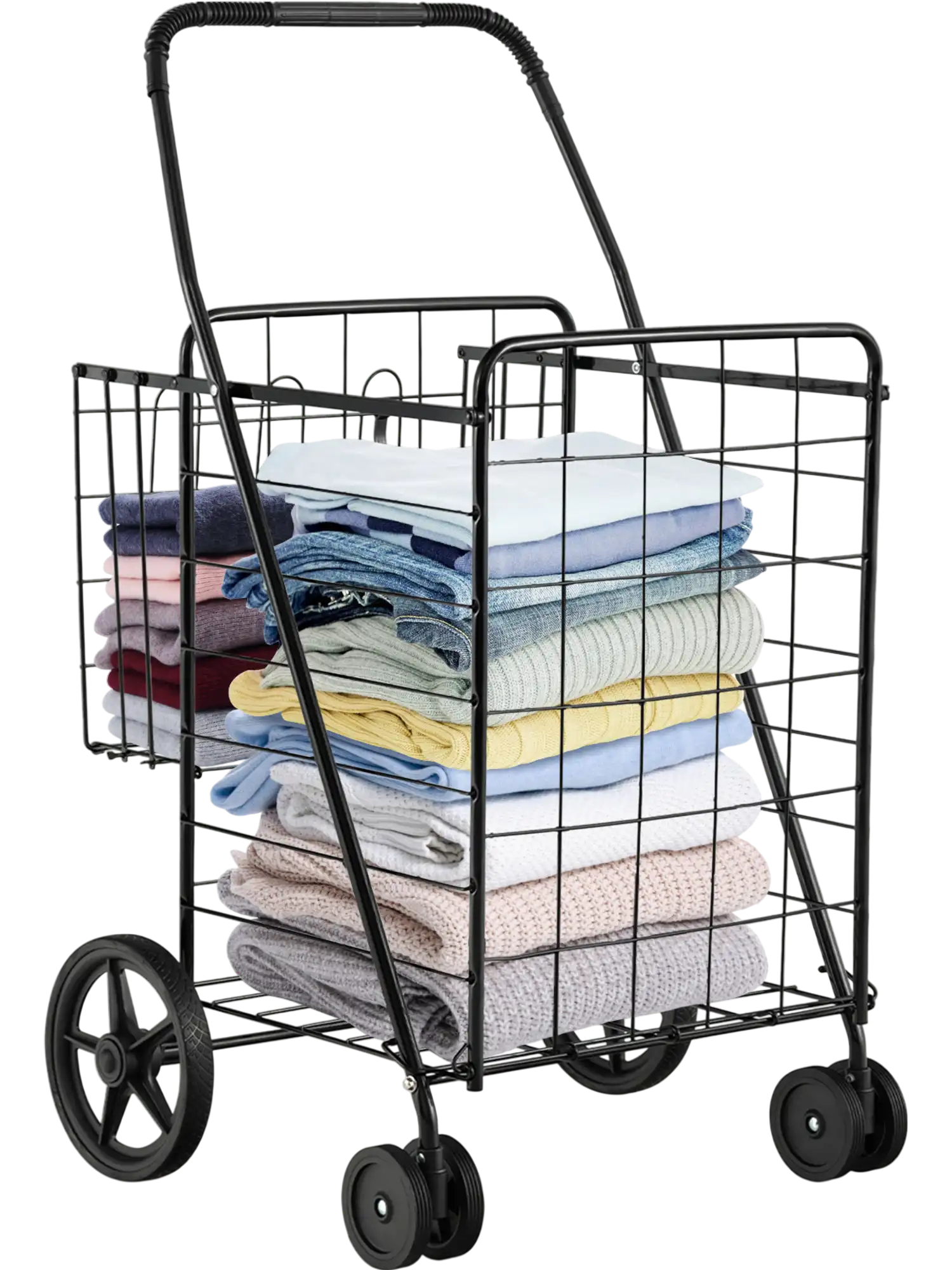 Costway Folding Shopping Cart Swiveling Wheels Dual Storage Baskets 59730421 New