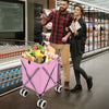 Folding shopping utility cart in pink with a water-resistant canvas bag, ideal for grocery shopping and easy transport.