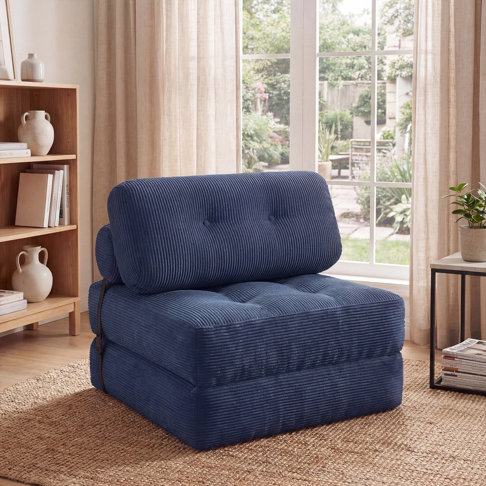 Folding Sofa Bed with Pillow and Back Support for Living Room-Navy - Gallery View 1 of 10