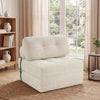 Folding sofa bed in beige with back support, featuring soft corduroy and a button design, ideal for living rooms.