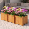 Folding square fir wood raised garden bed set of 2 with vibrant flowers, perfect for enhancing patios and gardens.