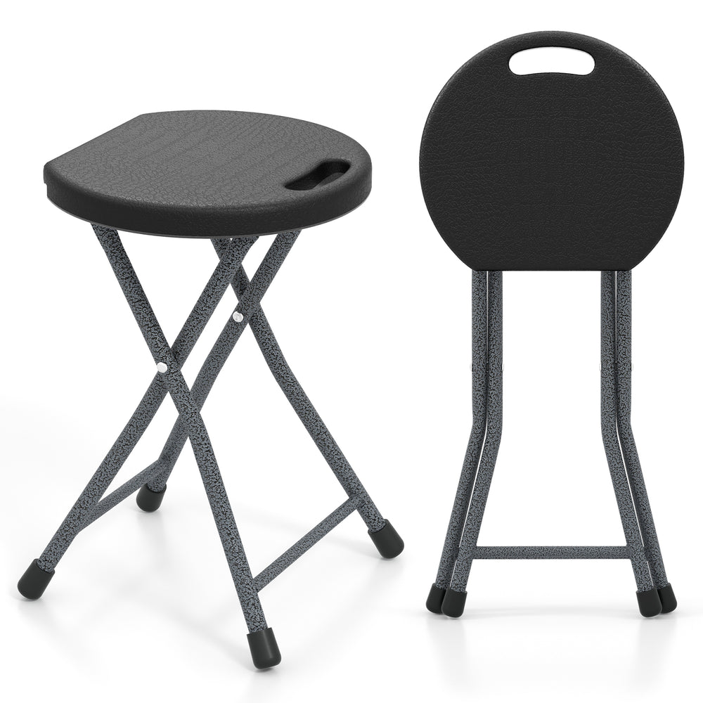 Folding stool with built-in handle, made of HDPE and powder-coated metal, ideal for indoor seating or outdoor.