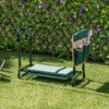 Folding garden kneeler pad with cushion seat, green frame, and side pocket for tools, ideal for comfortable gardening.