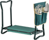 Folding garden kneeler with cushion seat and tool pockets, designed for comfort and easy storage. Ideal for gardening.