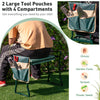 Folding garden kneeler with sturdy cushion, featuring 2 large tool pouches for convenient gardening access.