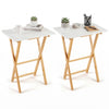 Set of 2 folding TV tray tables with white tops and bamboo legs, ideal for small spaces in bedrooms and living rooms.