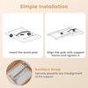 Folding TV tray table installation steps showing bamboo structure and resilient strap for support alignment.
