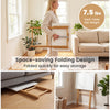 Folding TV tray table set in white with bamboo structure, designed for small spaces and easy storage in living rooms.