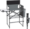 Folding tall director chair in gray with ergonomic design, sturdy metal frame, and side table for outdoor relaxation.