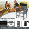 Folding tall director chair with 26-inch seat height, gray fabric, side table, and non-slip foot pads for stability.