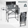 Folding Tall Director Chair with 26-inch seat height, gray fabric, side table, and storage pockets for camping convenience.