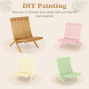 Folding teak wood outdoor lounge chair with slatted seat, perfect for patio relaxation and DIY painting options.