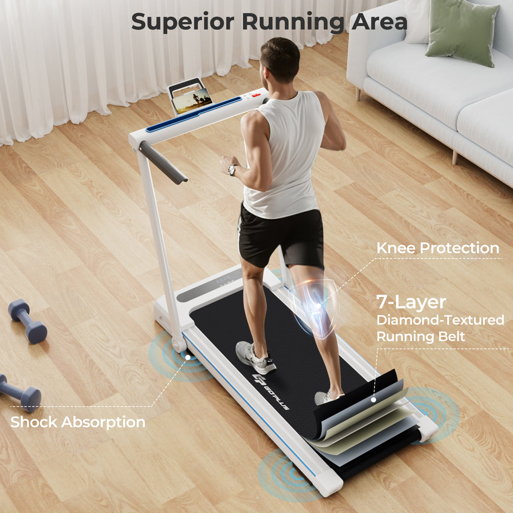 3-in-1 Folding Treadmill with Large Desk and LCD Display-White - Gallery View 1 of 10
