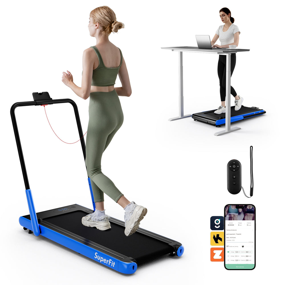 3-in-1 3HP Folding Treadmill with Smart Apps Remote Control and Speakers-Navy - Gallery View 1 of 11