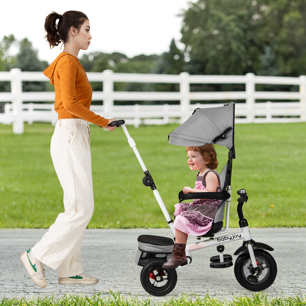 Folding Tricycle Baby Stroller with Reversible Seat and Adjustable Canopy-Gray - Gallery View 1 of 10